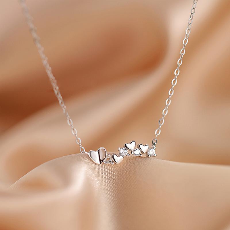 Beautiful Flash Diamond Zircon Love Necklace Short Heart-To-Heart Girl Heart-Shaped Collarbone Neck Chain Gift