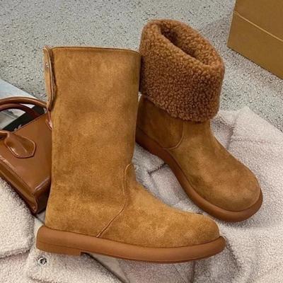 Flats Pelz Damen Stiefeletten Kurzer Plüsch Warme Schuhe Winter Designer 2025 Trend Goth Gladiator Wildleder Freizeitschuhe Schnee Botas Mujer
