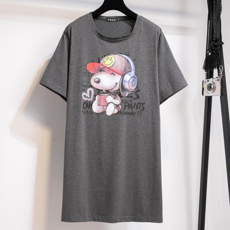 

Женский летний свободный топ средней длины размера плюс 6XL темно-серого