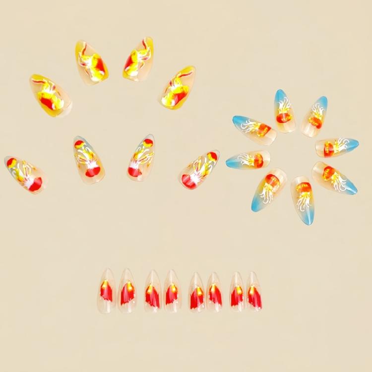 24Pieces Blue Ice Press On Nail Almond Shape False Nail With Transparent Finish For Student And Professional