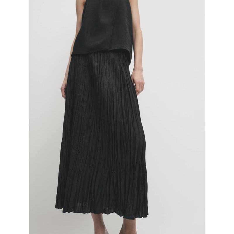 

MD Women clothes French style Minimalist Elegant Commuter Style Elegant Black Pleated Mid-Length Skirt 05219609800 Black L