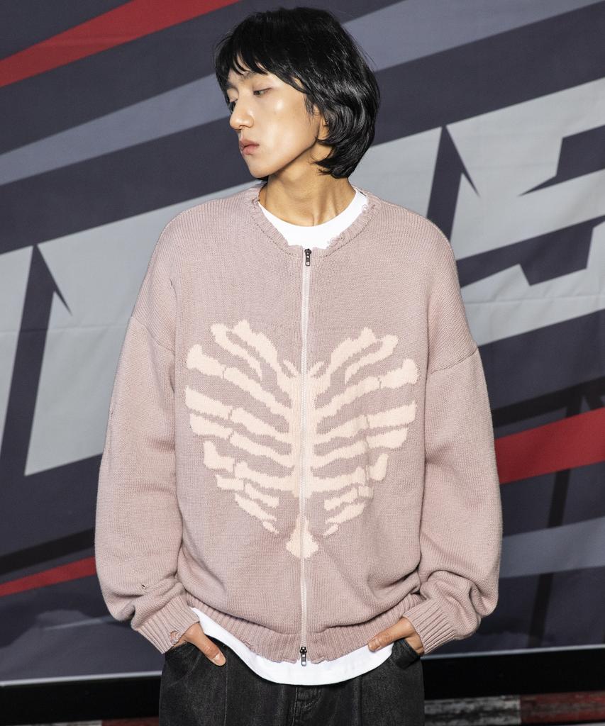 XTONZ Xtk037 Bow Knit Zip-Up (Vintage Pink)