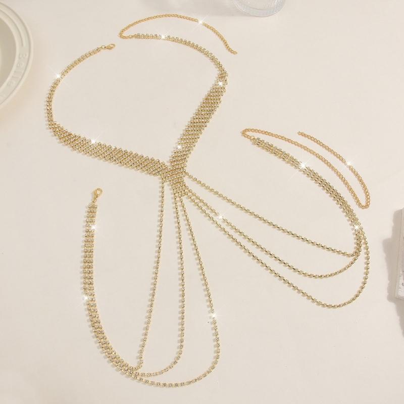 Stylish U Shape Layer Fringe Chest Necklace In Gold And Silver For Wedding Party And Cosplay Outfits