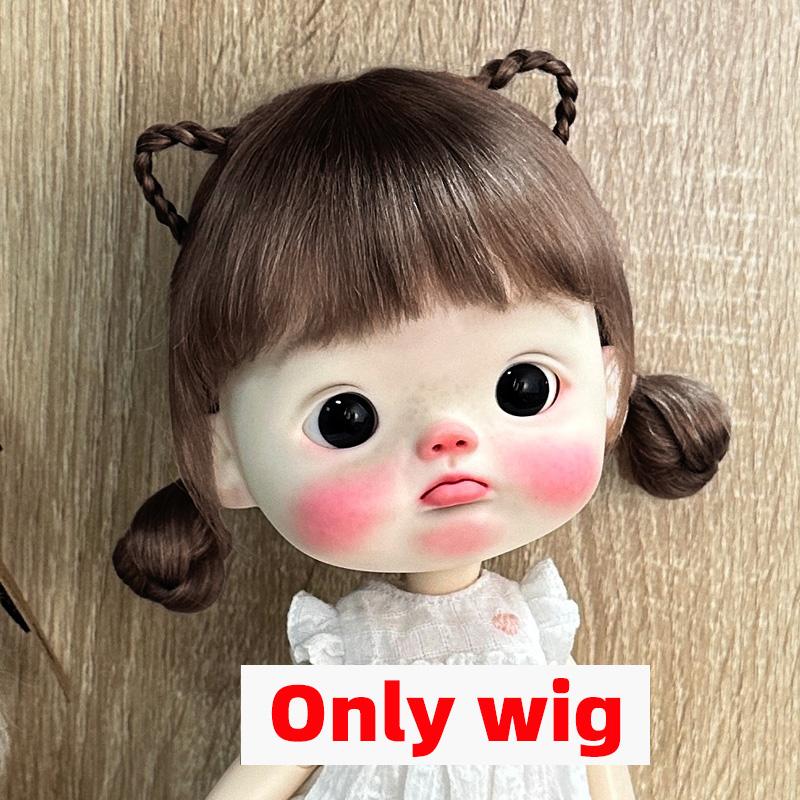 BJD Wig Qbaby Blyth Amydoll Cute Soft Bangs Ponytail with Long Hair For Big Head Doll Dolls Toy Doll Accessories 10 Inches