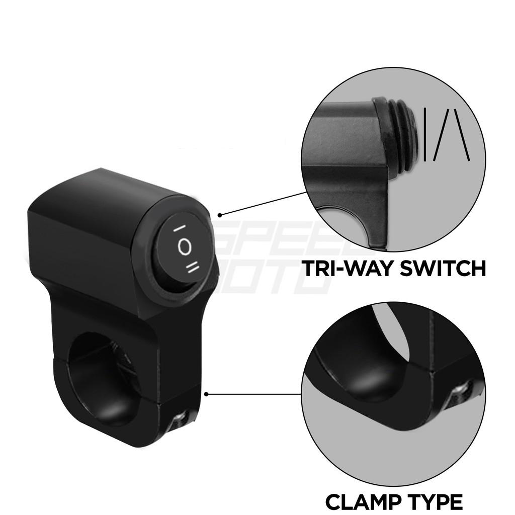 Universal Motorcycle 3 Way Switch ON OFF Mini Driving Light Switch With Clip Black