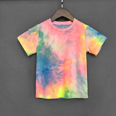Gradient Fluorescent Printed Children's T-shirt Summer Short Sleeve Unisex Kids Tops Tees