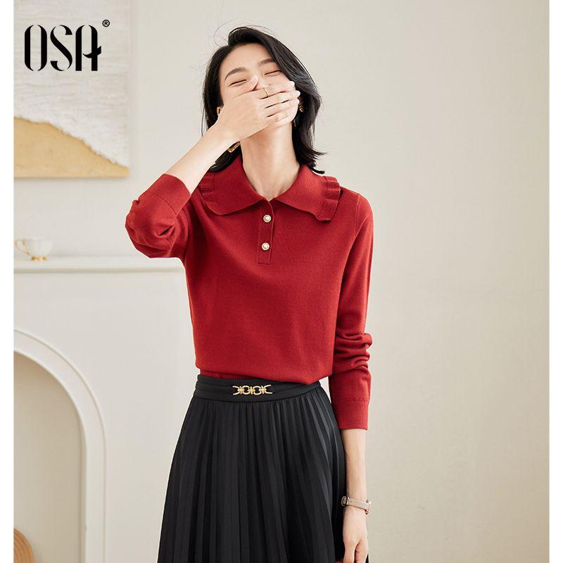 

OSA Doll Collar Sweater Women s Slimming Pullover Red XS