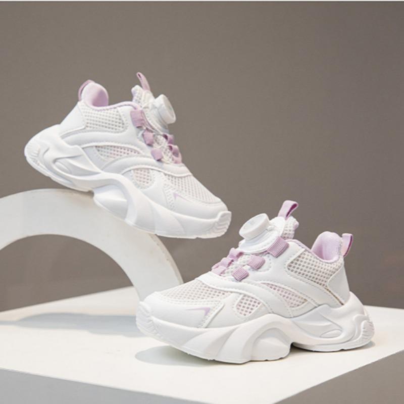 Girls' Sports Shoes Single Mesh Lightweight Running Shoes Hollow Breathable Soft Sole White Shoes Fashionable Casual Shoes
