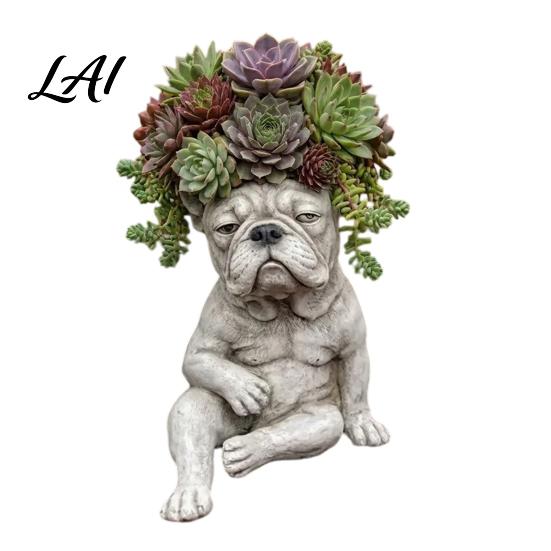 Unique Attitude Flowerpot Bulldog Creative Decorative Planter with Design Eye-Catching Garden Centerpiece Decor Indoor Outdoor Plant Pot Novelty