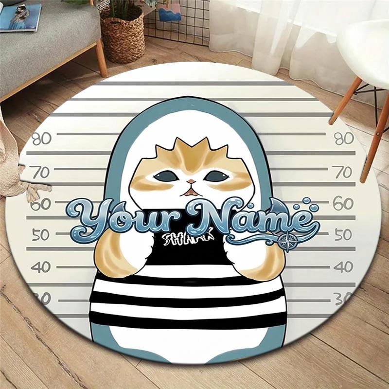 Cat Donut Duo Custom Name Round Area Rug Carpet Rug For Living Room Bedroom Sofa Playroom Decor Nonslip Floor Mat