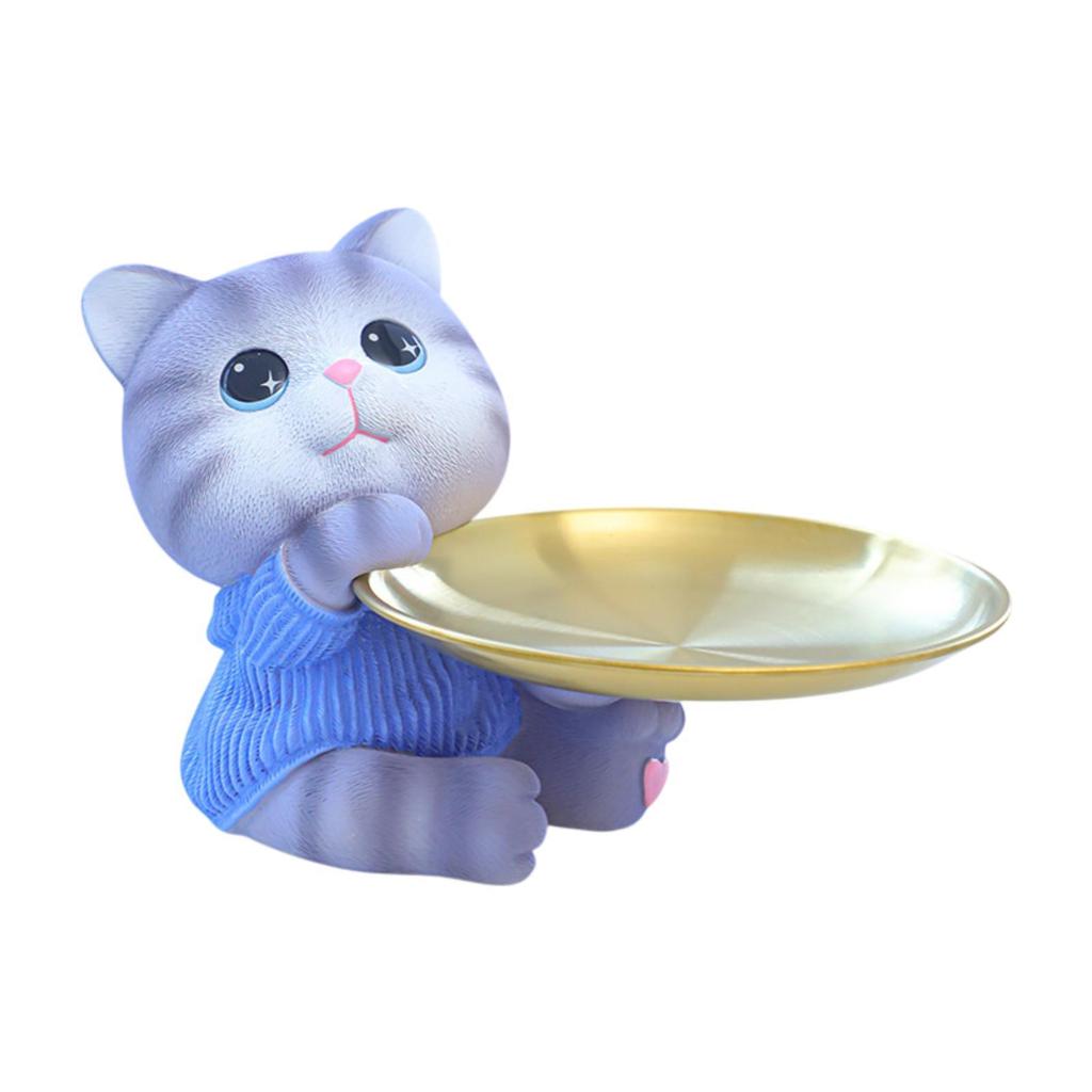 Cat Tray Home Decor Creative Candy Dish Cat Sculpture Multifunctional Cat Figure for Bedroom Cabinet Living Room Office Candy