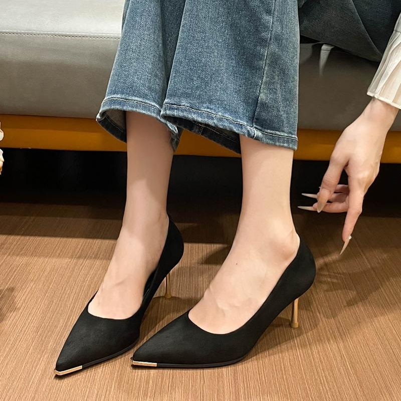 Black Sexy Pointed Head Not Tired Feet High Heels Women's Thin Heels Spring New Temperament Professional Shoes