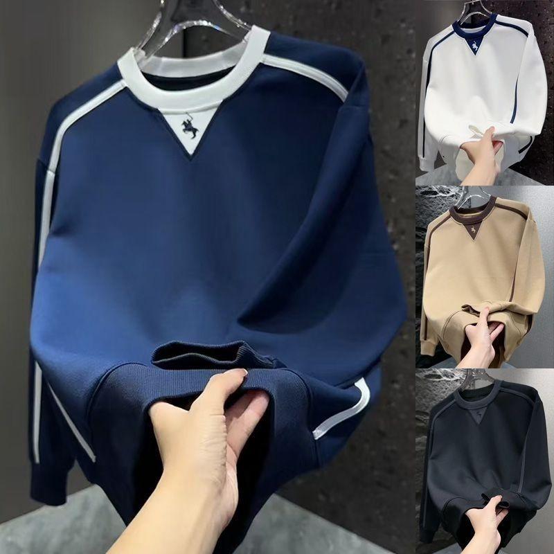 

Модный мужской свитшот с тонкой вышивкой, новинка осени и зимы, универсальный, с лоскутной отделкой, повседневный, свободного кроя, базовый, с бархатной подкладкой, утолщенный L синий