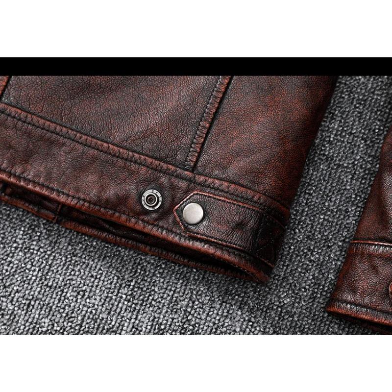 Chinesische Größe Vintage braun Mantel klassische Biker Stil kurze schlanke echte Lederjacke Männer Casual Ledermantel Herbst