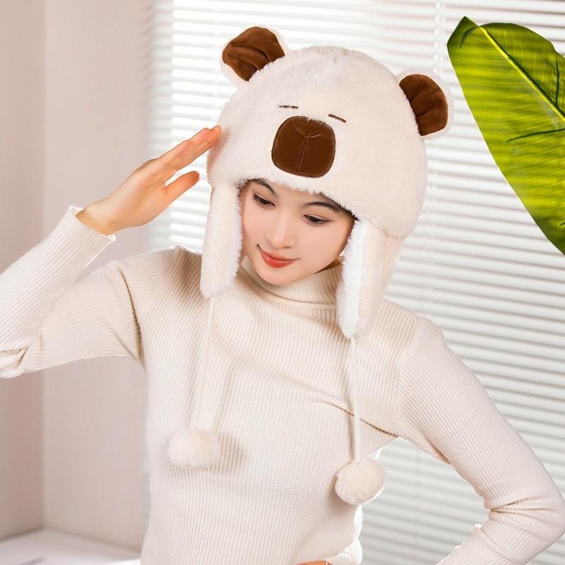 

Хаски Капибара Пингвин Плюшевая Шапка Защита Ушей Милая Пушистый Мех Теплый Подарок Зима Capybara White