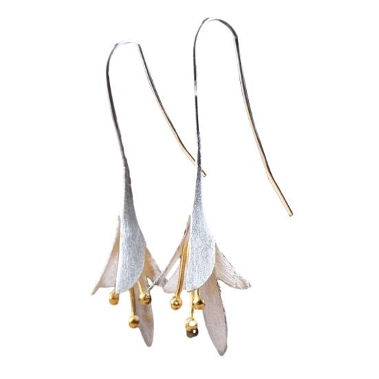 1 Pair Women Earrings Ethnic Style Plant Leaf Design Faux Obsidian Inlaid Hook Earrings Jewelry Gift Accessories