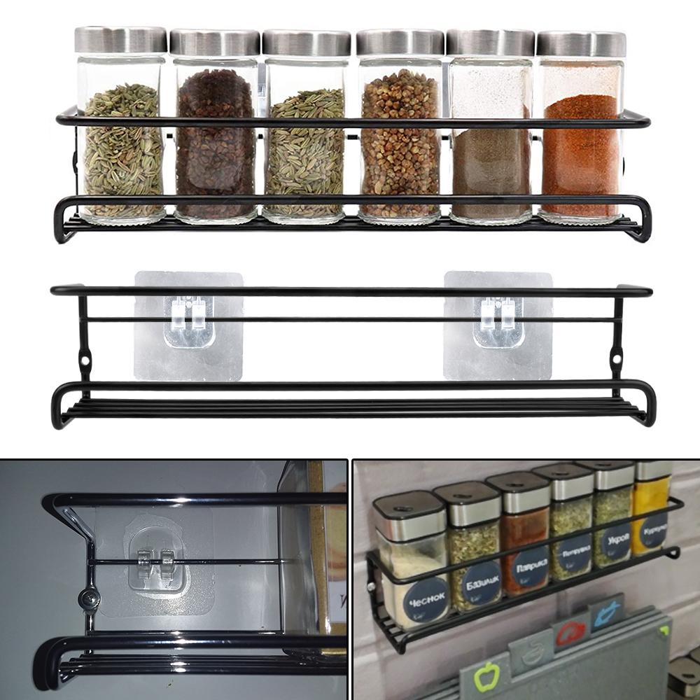 Kitchen Organizer 2 Pcs Metal Hanging Racks For Home Restaurant Wall-Mounted Seasoning Shelf Spice Jar Storage Rack Single Layer