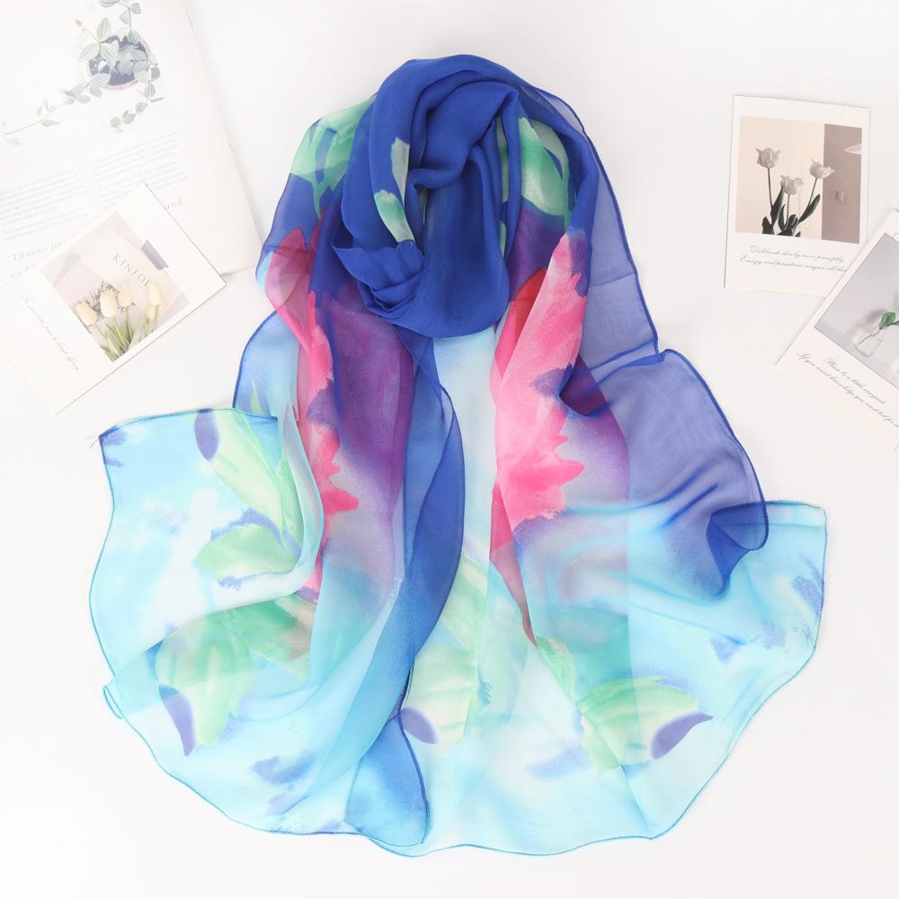 160*50Cm Long Wraps Beach Sunscreen Scarves Silky Georgette Thin Soft Chiffon Rose Flower Scarf Shawls Hijab Head Wrap For Women