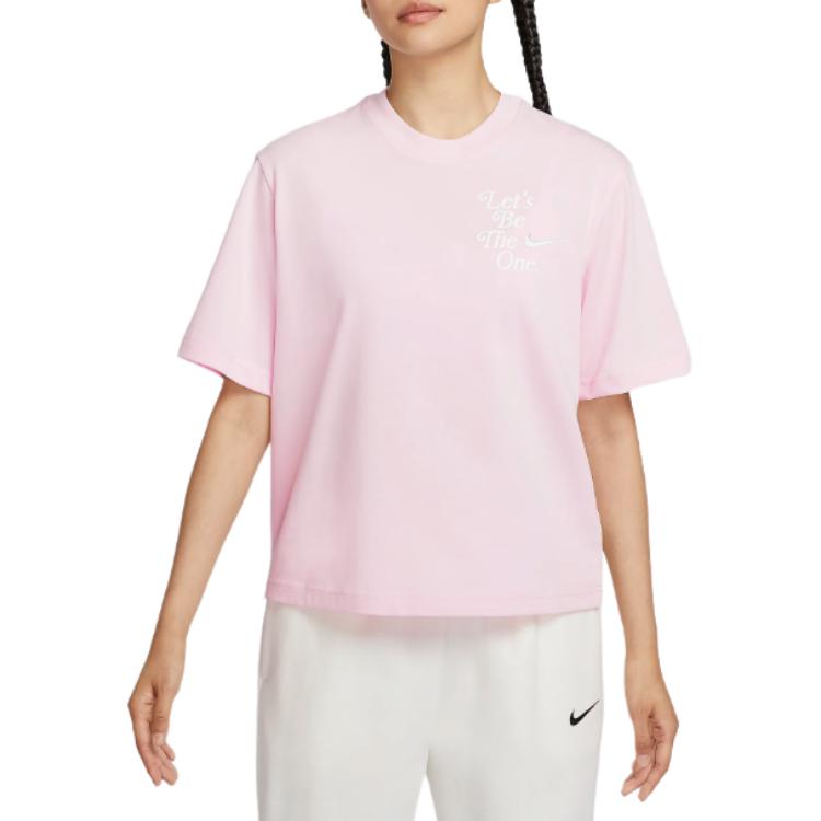 

Nike Sportswear Soft Casual Breathable Letter Dopamine Short Sleeve T-Shirt Women T-Shirt Pink Foam HM4581663 L
