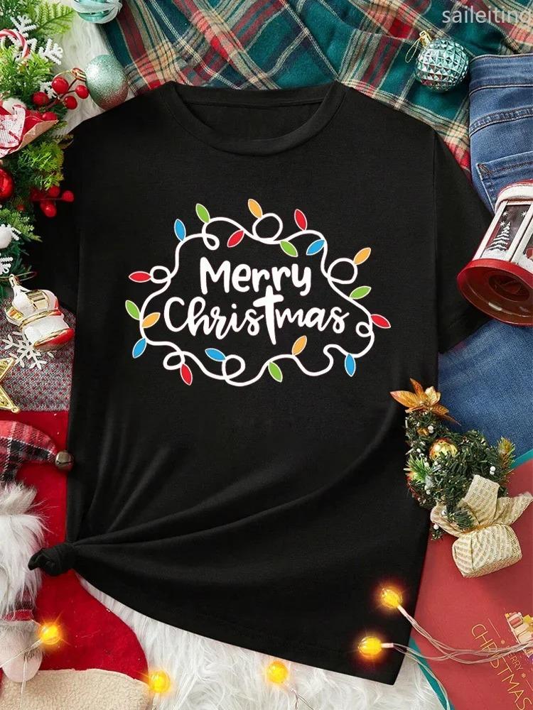 Christmas  Print Womens Unisexs Round Neck Short Sleeved Tshirt Casual Loose Versatile Summer T Shirt