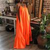 Maxi Dress Backless Casual Floor-length Solid Color Big Swing Strap Pocket Sling Dress for Beach