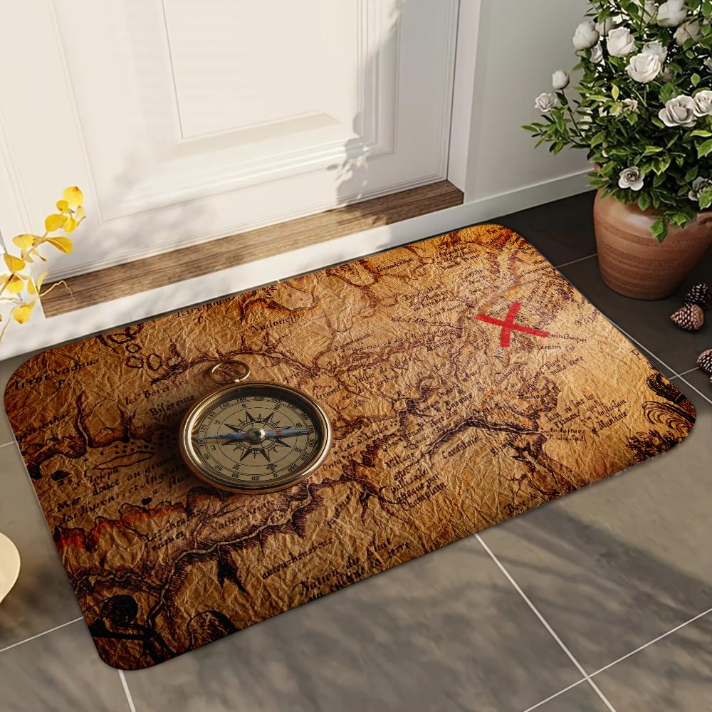 1pc Retro Navigation Map Bathroom Absorbent Mats Anti-Slip Mats Home Decor Supplies Carpets Home Kitchen Floor Mats