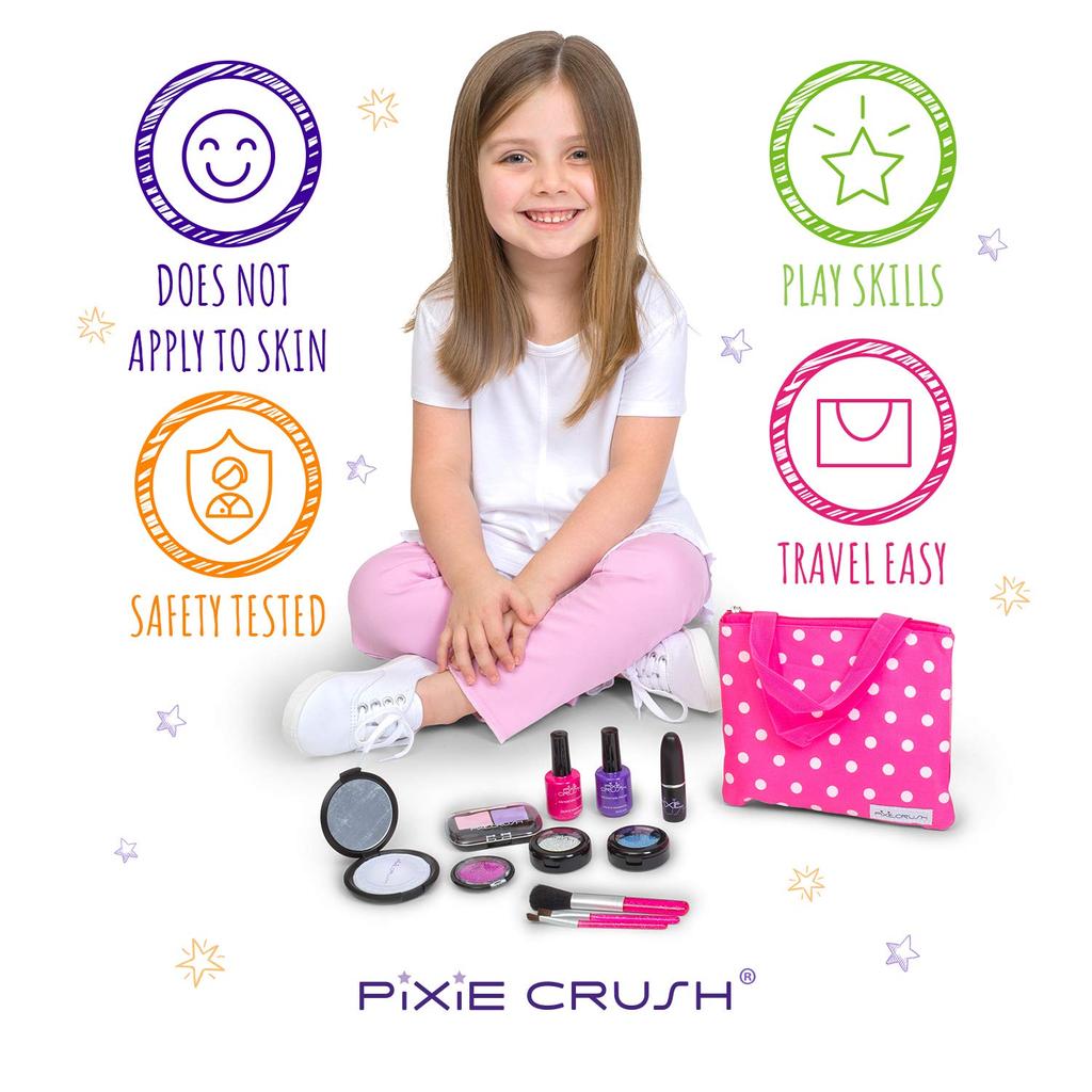 Pretend Play Fake Makeup Set for Little Girl Princess Kids Makeup Kit for Toddlers Girls Beauty with Polka Dot Handbag Set