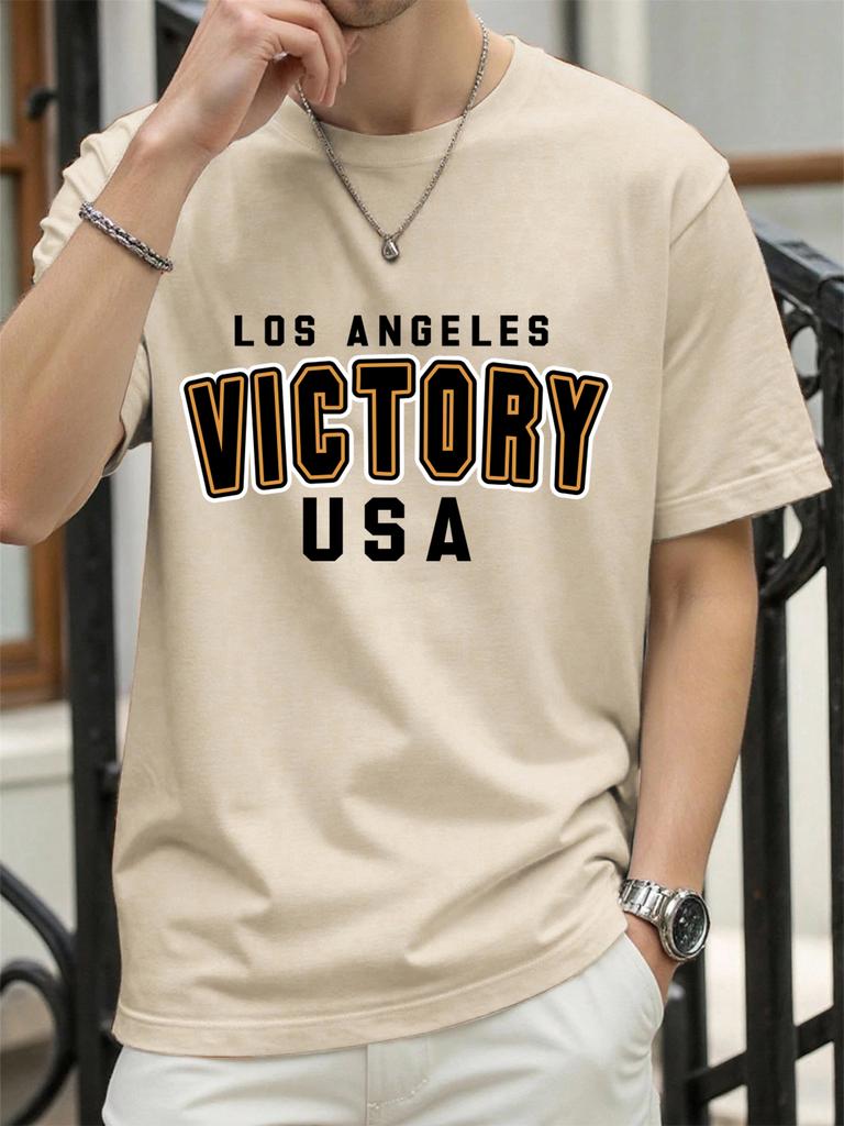 Victory Usa Los Angeles Print Men TShirts Cotton AllMatch T Shirt Comfortable Crewneck Tops Loose Unisex Summer Clothes