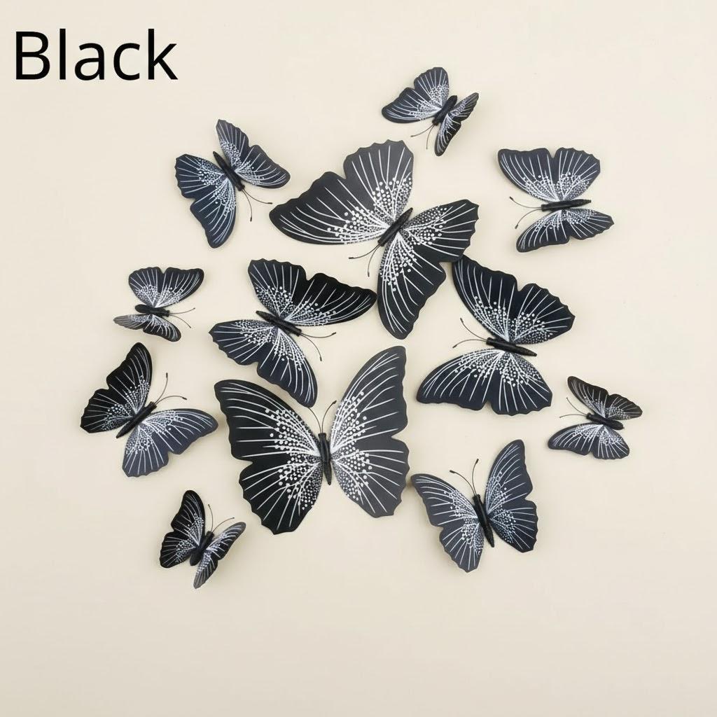 

12pcs 3D Butterfly Wall Stickers PVC Cute Butterflies Art Decals for Home Decor Room Wall Decoration чёрный
