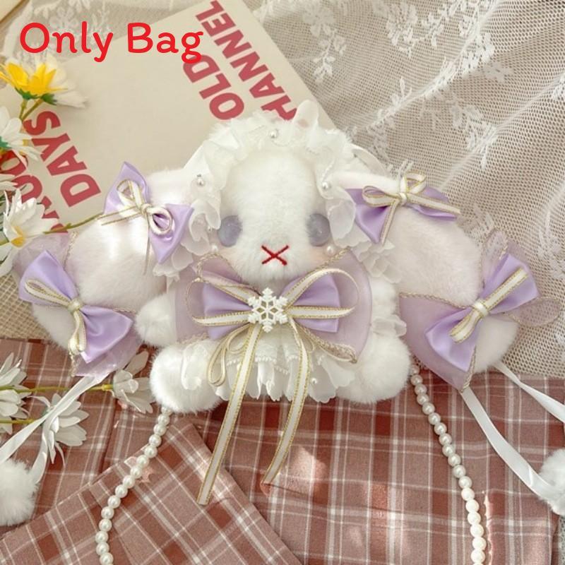 Japanese Lolita Bunny Plush Bag With Pearl Chain For Daily Fashion And Cute Storage