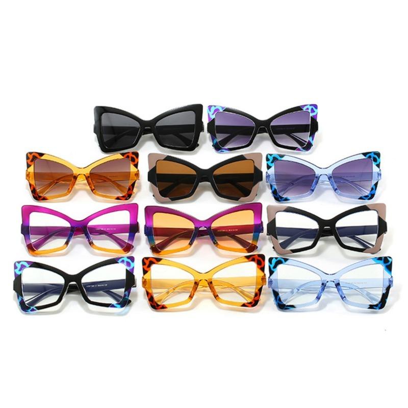 Óculos de Sol Femininos Oversized Olho de Gato da Moda Armação Design de Cor Contrastante Trendy Óculos Borboleta