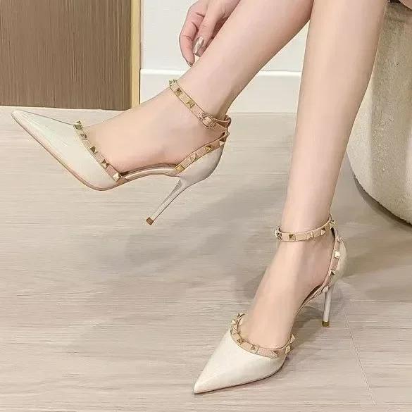 Women's Elegant New 2026 Style High Heels Sexy Strapless Cropped Studded Pointe Toe Shoes With Rubber Sole Adult Use