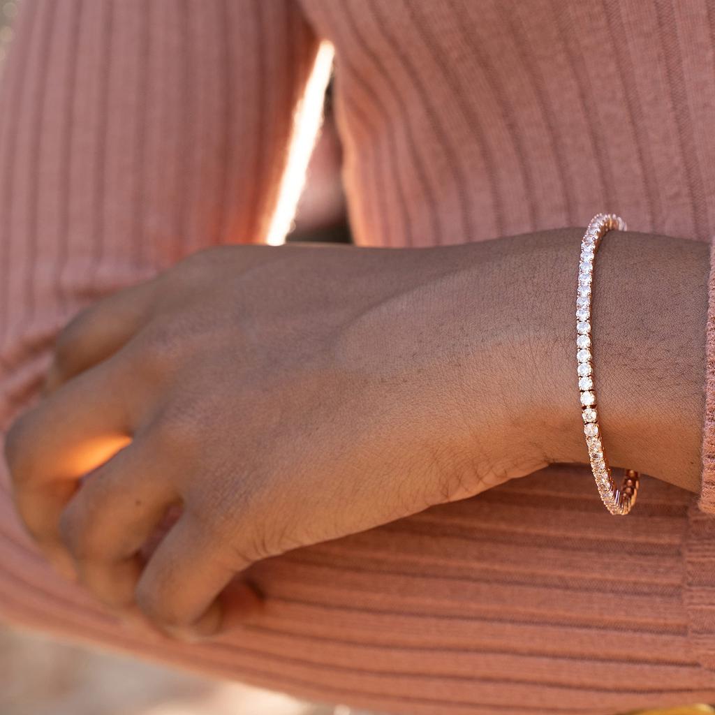 Náramek NYC Sterling 3mm kulatý kubický zirkon, klasický tenisový náramek s kubickým zirkonem, velikost, mosaz