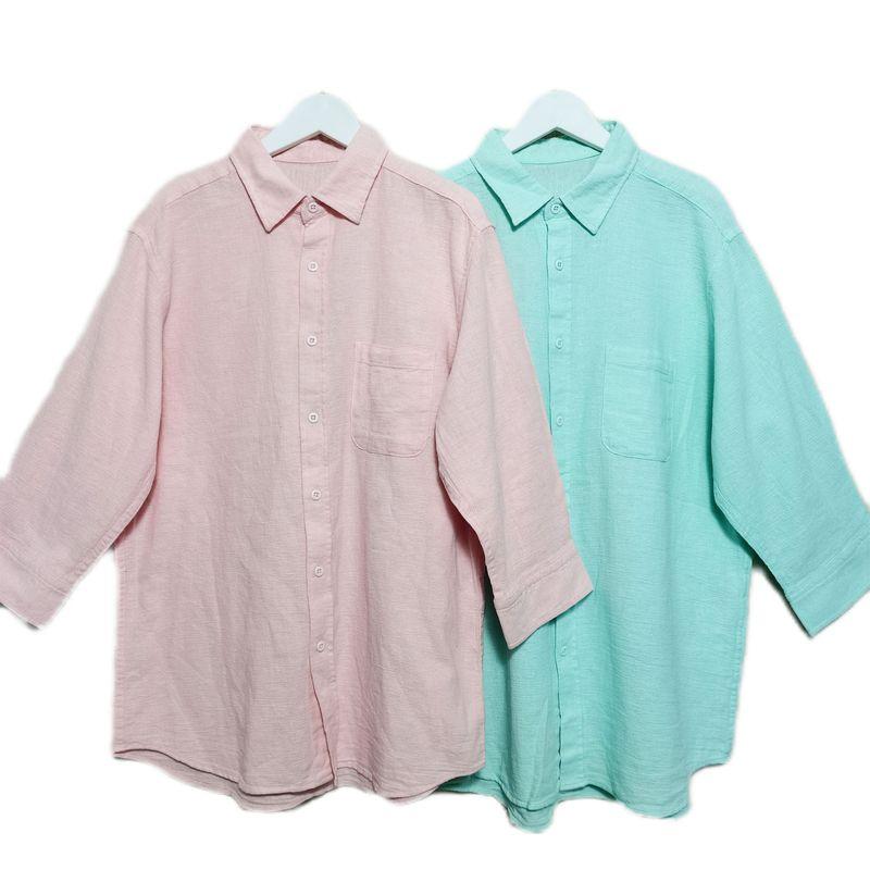 Original Order Leftover Stock Cotton and Linen Fabric Three-Quarter Sleeve Open Shirt Men and Women Same Style Basic Style Casual Spring and Summer