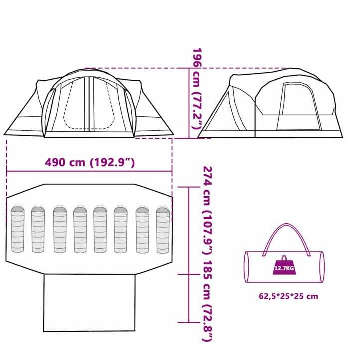 Tente familiale - vidaXL - Tipi 8 personnes - Imperméable - Vert - Facile à monter