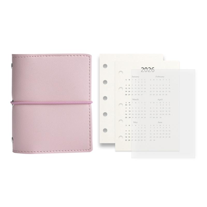 Nachfüllbares 5-Loch-Notizbuch mit 50 Blatt Nachfüllpapier 12,3x9,8CM Leder 5 Ringe Binderhüllen mit Innentasche