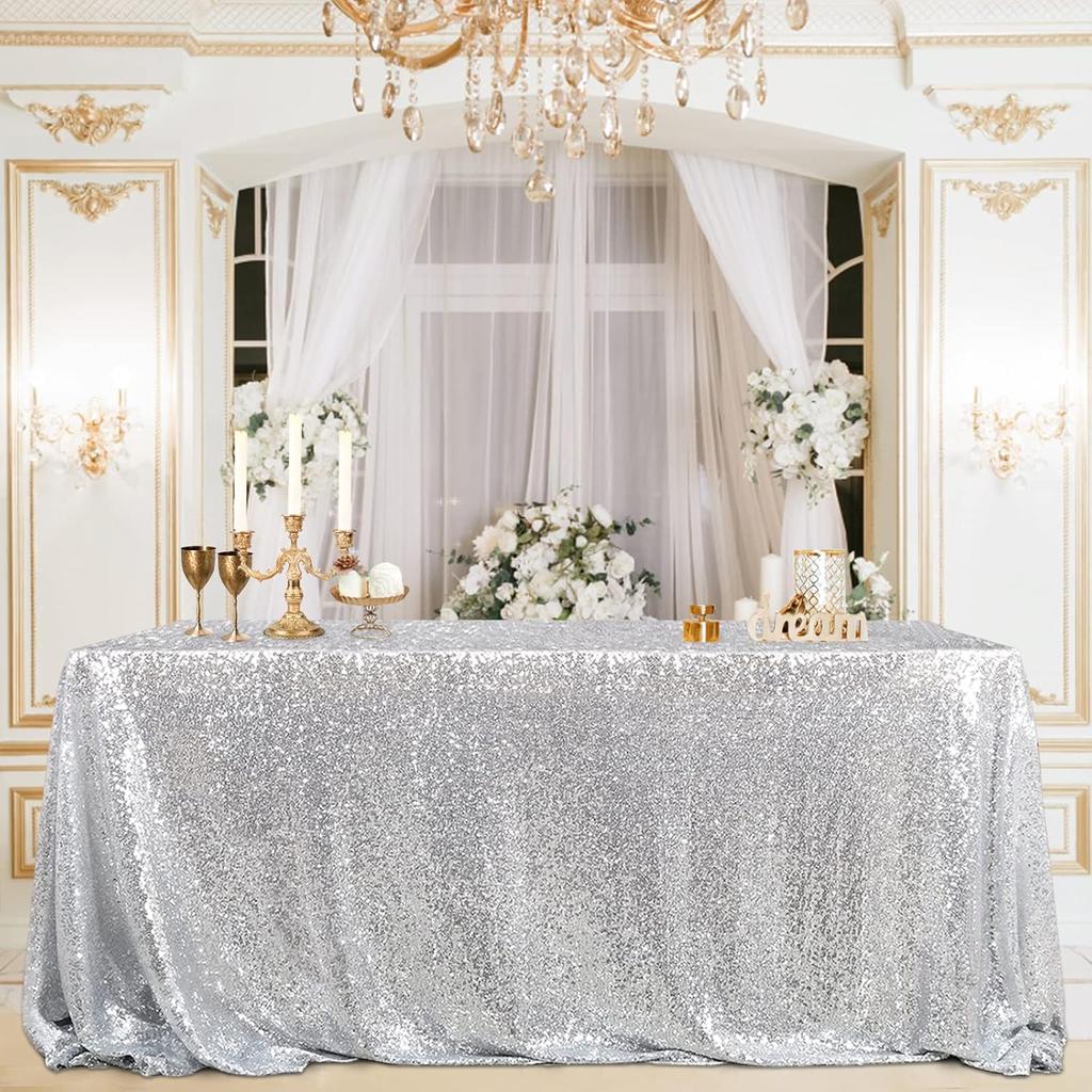 Gold Sequin Rectangle Table Cover Sparkly Fabric Table Cloth for Birthday Wedding Party Holiday Baby Shower Christmas Decoration