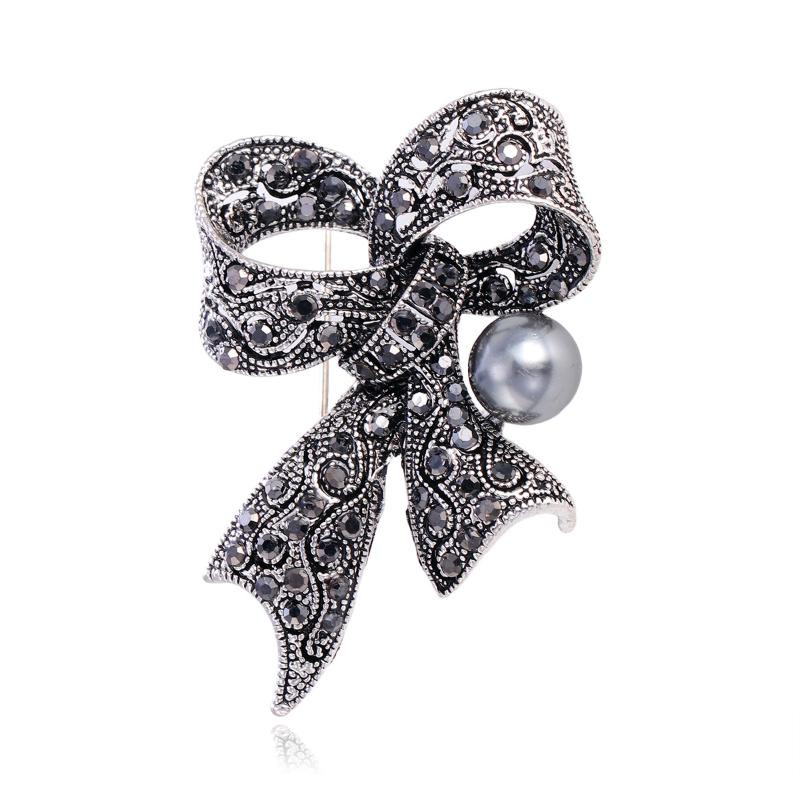 Exquisite Vintage Rhinestone Bow Brooches For Women Clothing Coat Jewelry Accessories Gifts