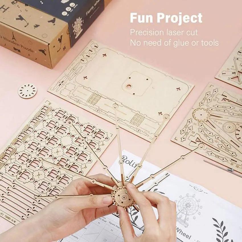 ROBOTIME Rolife Ferris Wheel 3D Wooden Puzzle Music Box TGN01