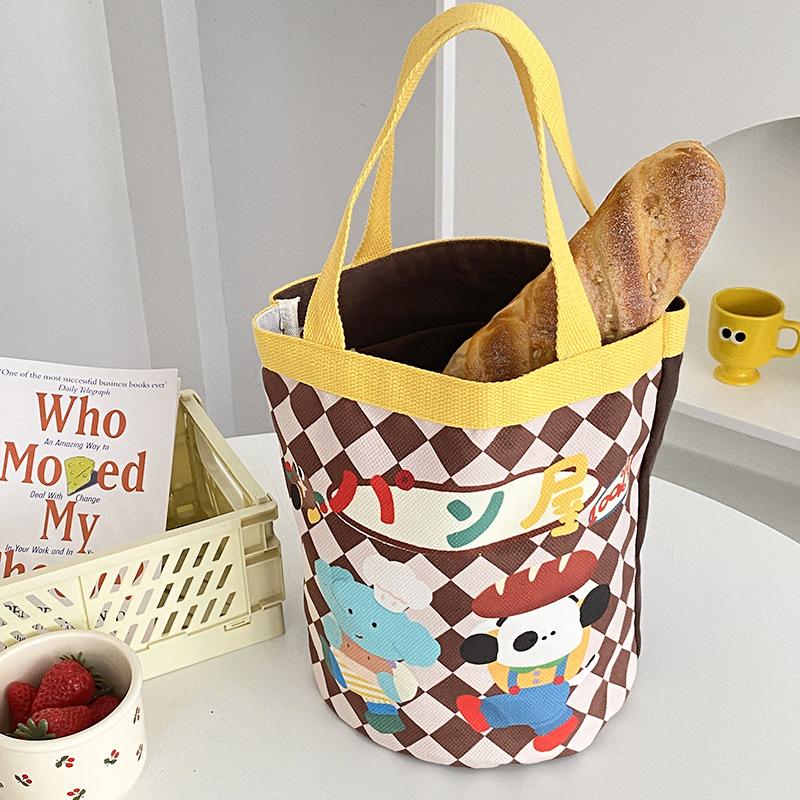 Baumwoll-Canvas Damen Kleine Handtasche Kawaii Mädchen Niedliche Bucket Bag Lunchbox Picknick Tragetasche Abendessen Behälter Lebensmittel Aufbewahrungsbeutel Für Dame