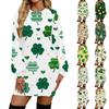 Mode Casual Klänning för Kvinnor med Rund Halsringning och Långa Ärmar med Tryck för St Patrick's Day