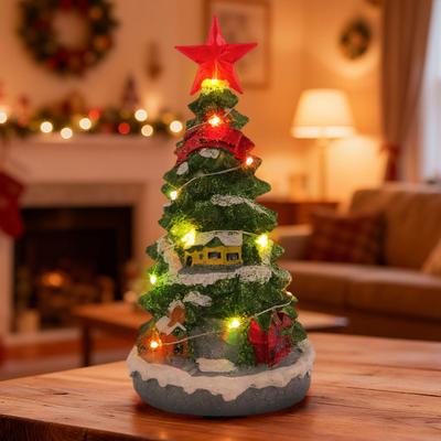 Lighted Musical Christmas Tree Battery Operated Tabletop Christmas Tree Music Box with Multi-color Lights for Home Office Holiday Decor