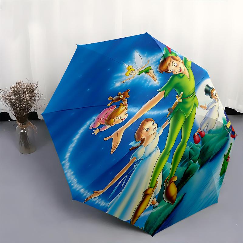 Disney Peter Pan, Tinkerbell Automatic Open/Close Umbrella - Cute Umbrella with Cute Design, Portable 3-Fold Compact Umbrella for Men & Wome