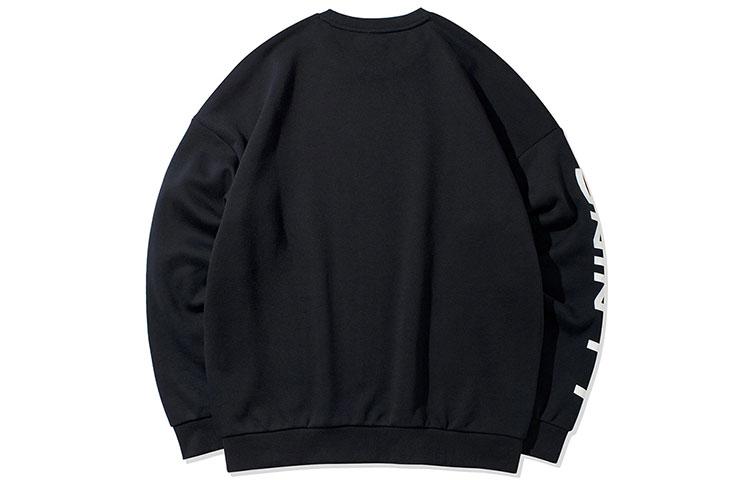 Li Ning Table Tennis Collection, Letter Print Fleece Lined Casual Long Sleeved Pullover Sweatshirt Men's Black White AWDSD23-1
