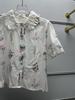 French Floral Embroidered Lace-Trim Lapel Short-Sleeve Loose Shirt for Women