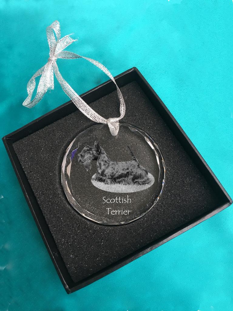Scottish Terrier, Aberdeen Terrier, Scottie - Crystal Bauble with a Photo, Dog Photo In Crystal, Personalized Christmas Tree Ornament by Art-Dog Brand