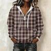 Women's Long Sleeve Pullover Hoodie with Plaid Print and Drawstring Casual Top