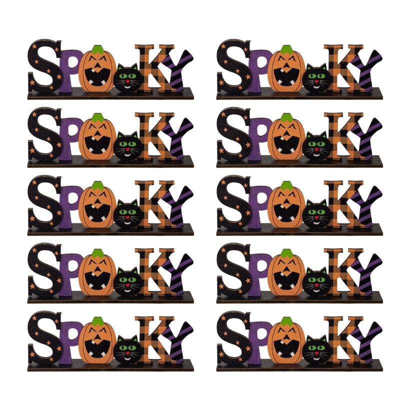 Eerie Wood Crafted Ornament Stylish Wood Halloween Letter Ornament Decoration for Enthusiastic Decorators