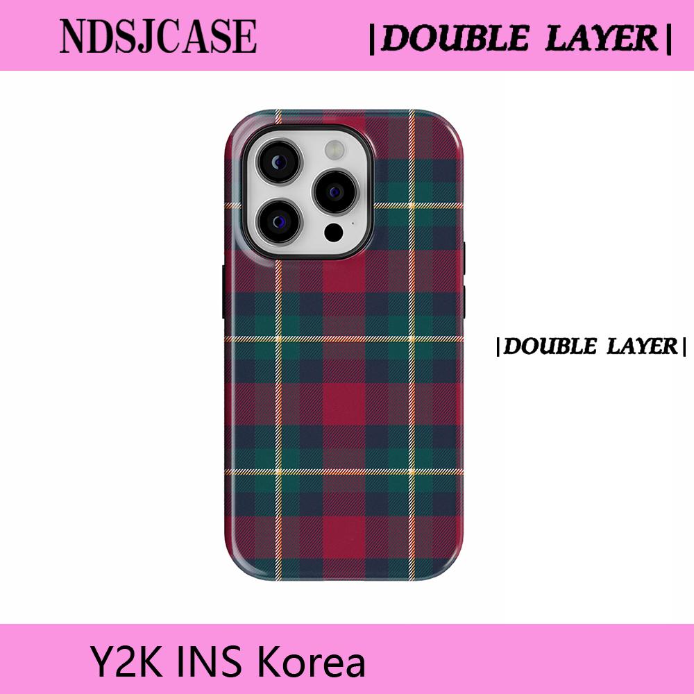Phone Case for iPhone 17 16e 16 15 14 13 12 11 Air Pro Max Plus Magnetic Double-layer Back Cover Luxury Clmj SWAG Tartan Joy iPhone 13