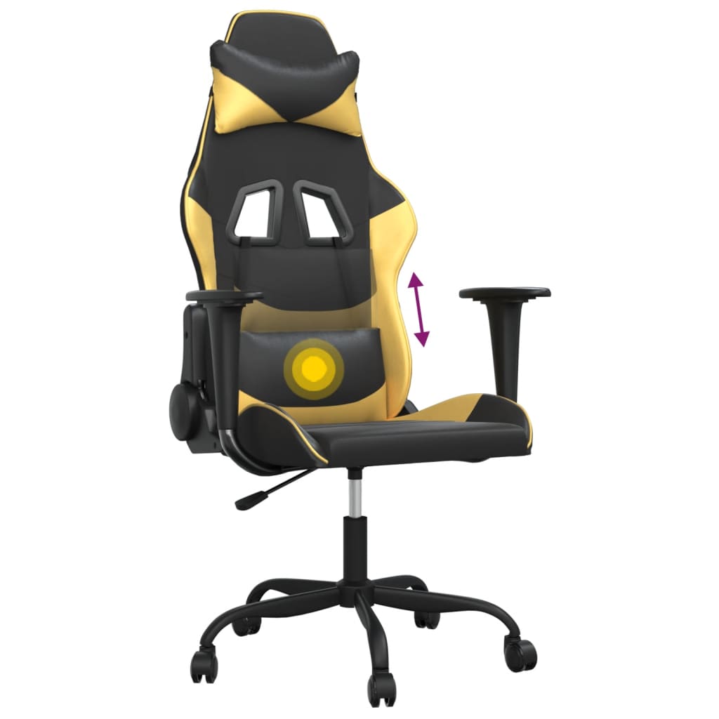 Gaming Chair with Massage Function Black & Gold Faux Leather